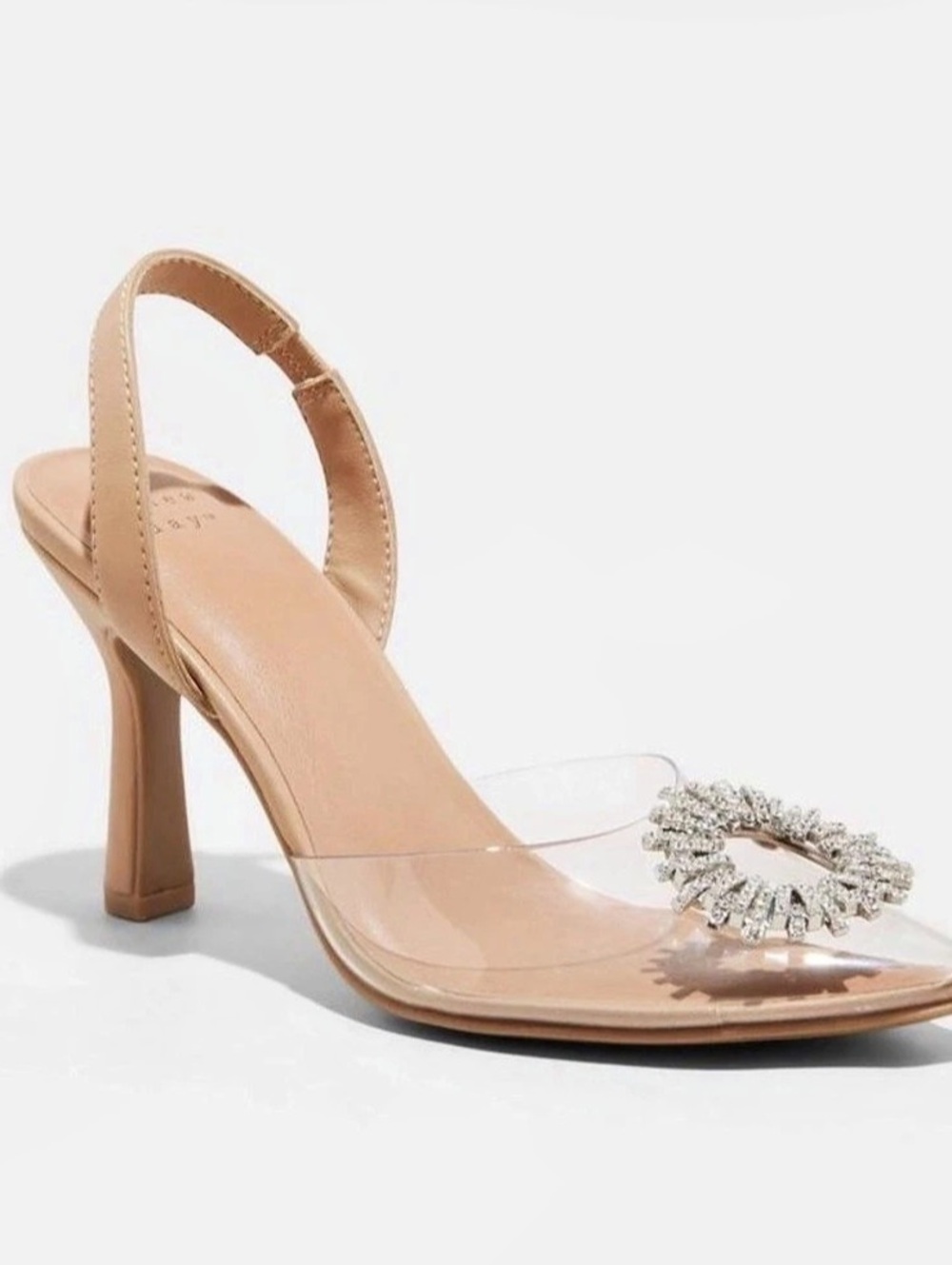 A New Day Misty Slingback Heels Womens 6.5 Clear Rhinestone Nude Pointed Toe